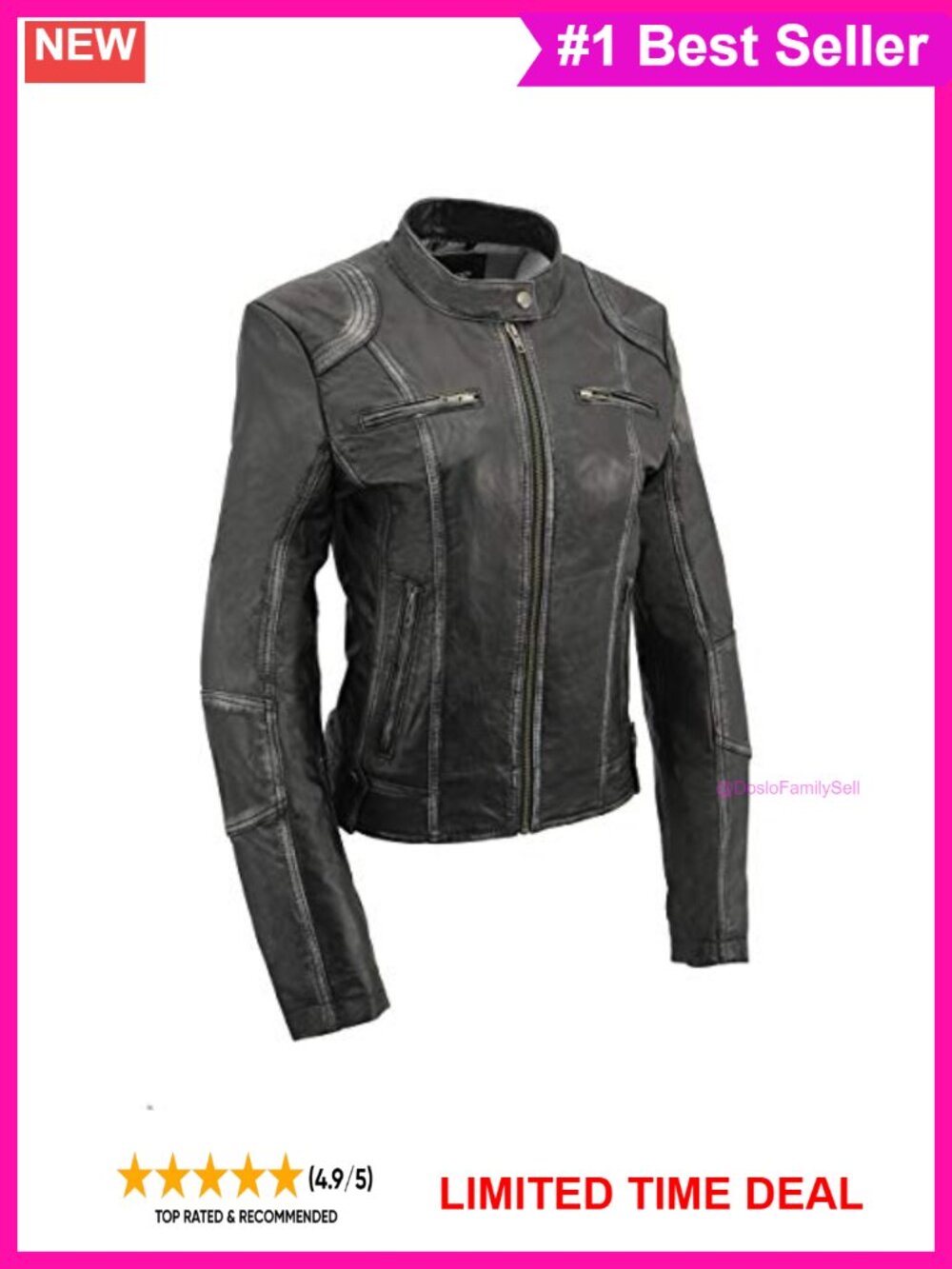 Women's Sheepskin Scuba Style Leather Jacket, Zip Front, Round Collar, Pockets